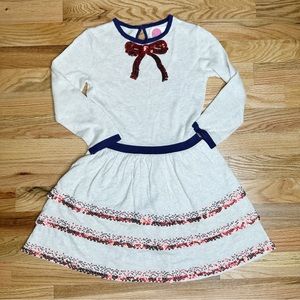 EUC MINI BODEN size 5/6 Sequin embellished Tiered Holiday Bow Dress